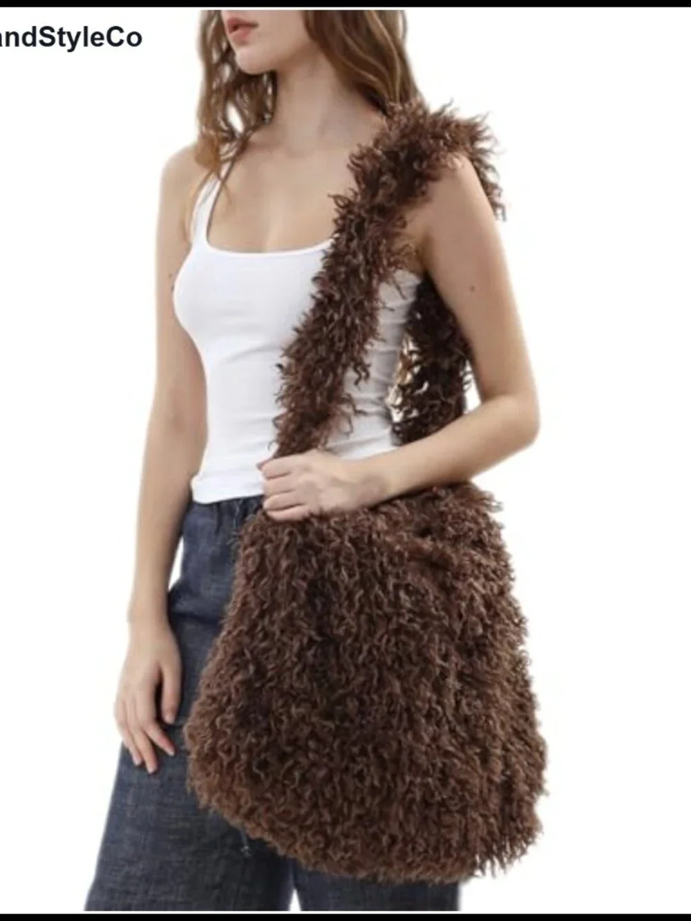 Faux Fur Zip Up Hobo Bag Large Winter Fuzzy Shoulder Bag